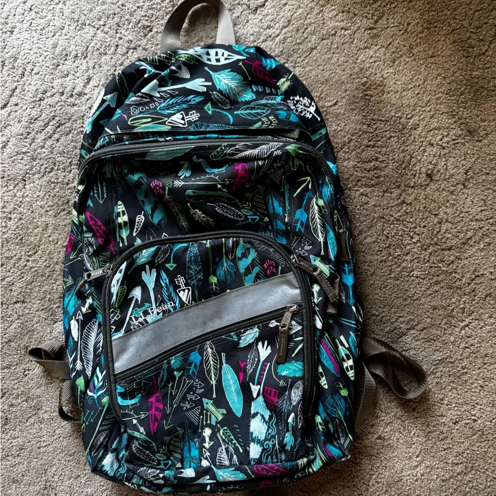 L.L. Bean Kids Backpack - Black with Blue and Pink Accents